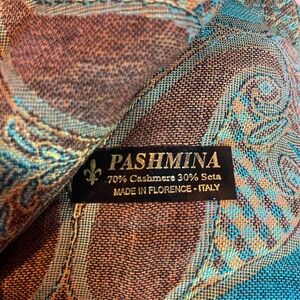 Pashmina Blue and Brown Paisley Wrap measures w27” length 36”